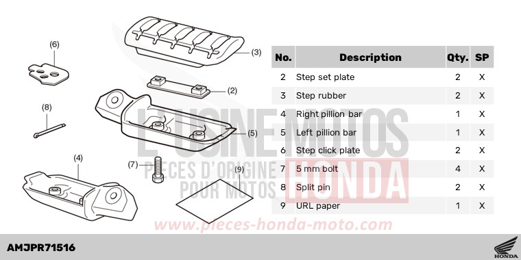 KIT,COMFORTABLE PILLION STEP de Africa Twin DCT GRAND PRIX RED (R380B) 2024